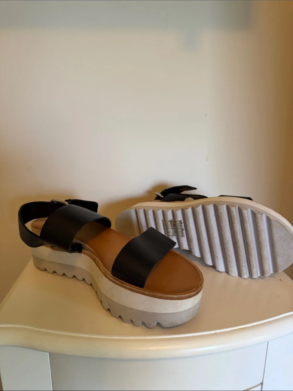 Dolce Vita Black Strappy Platform Sandals with White Sole